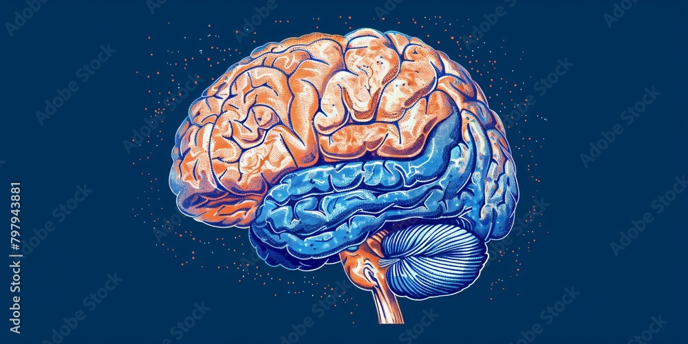 Human brain on a dark blue background, concept of neurodiversity and mental problems, banner Human brain on a dark blue background, concept of neurodiversity and mental problems, banner