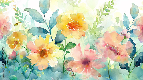 watercolor painting colorful bloomer Flowers with thin clear petals. © wipawan