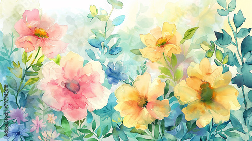 watercolor painting colorful bloomer Flowers with thin clear petals. © wipawan