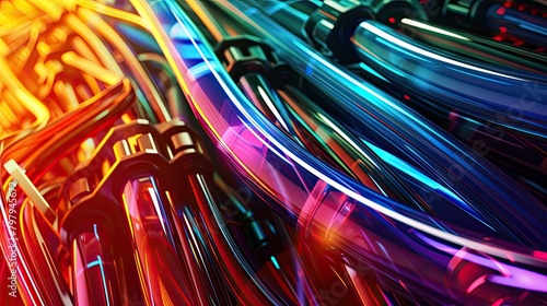 Background of a series of colorful electrical cables of various sizes