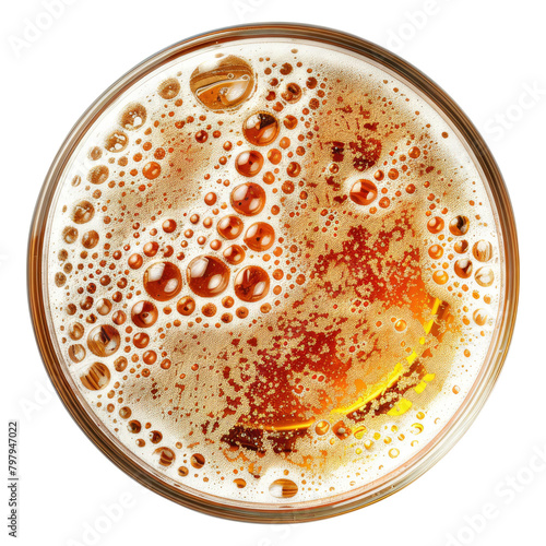 Glass of beer with bubble top view isolated on transparent background Remove png, Clipping Path, pen tool
