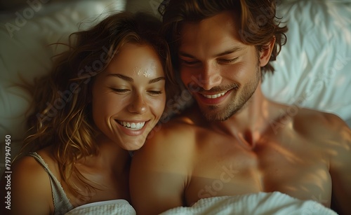 Couple Sharing a Joyful Moment in Bed