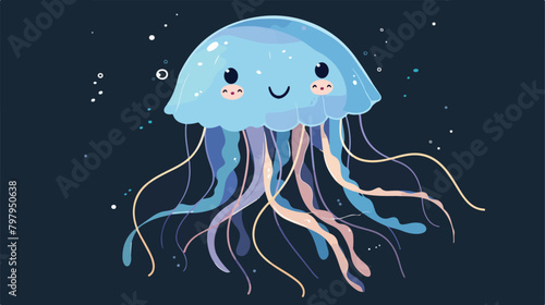 Charming smiling jellyfish isolated on dark background photo
