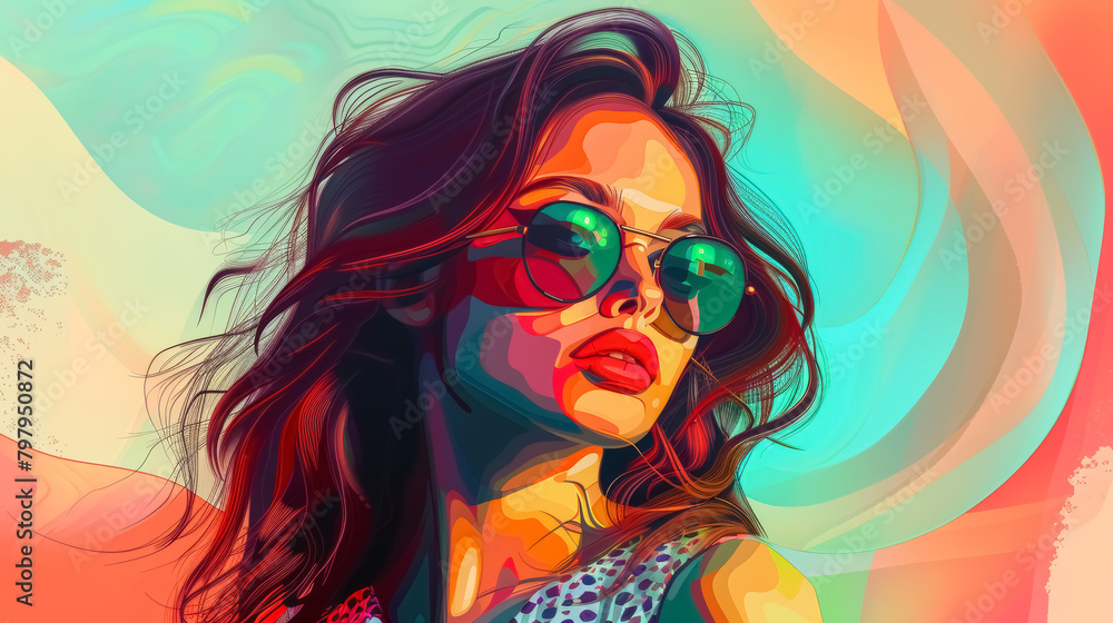 vibrant abstract portrait with flowing hair and colorful background