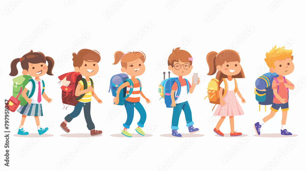 Children background to school set of cute characters. Vecto