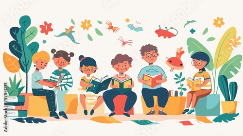 Children in class reading background to school concept cute