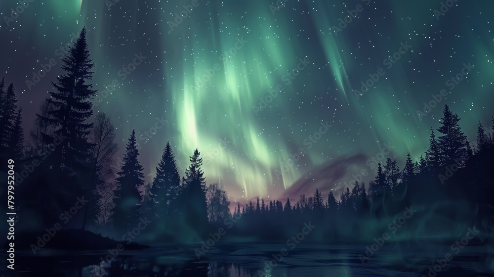 A mesmerizing display of the Northern Lights painting the dark sky. - obrazy, fototapety, plakaty 