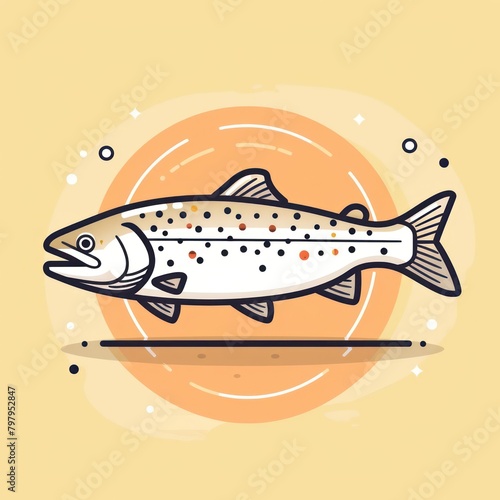 trout fish cartoon flat illustration minimal line art