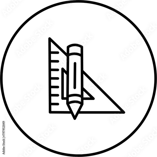 Designer tools, designer equipment, pencil, set square, ruler, designer, pen, equipment, tools, icon in black