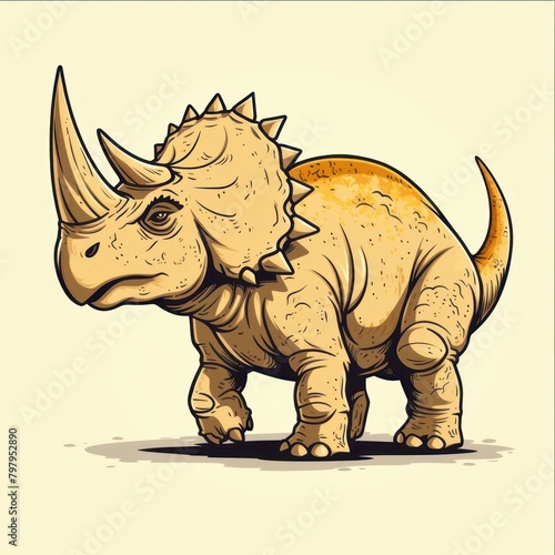 triceratops cartoon flat illustration minimal line art