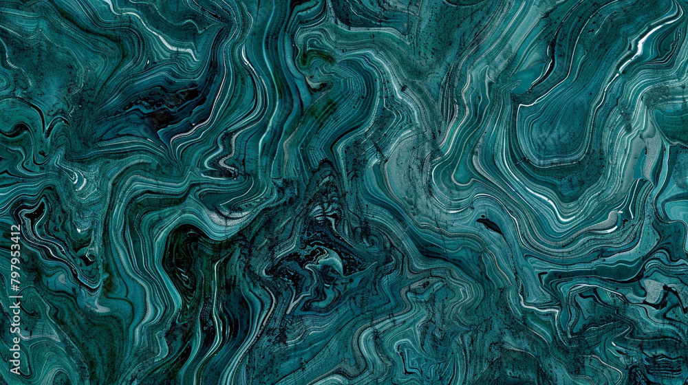 Cool teal marble texture, with swirls of dark green and blue, perfect for a refreshing and modern background