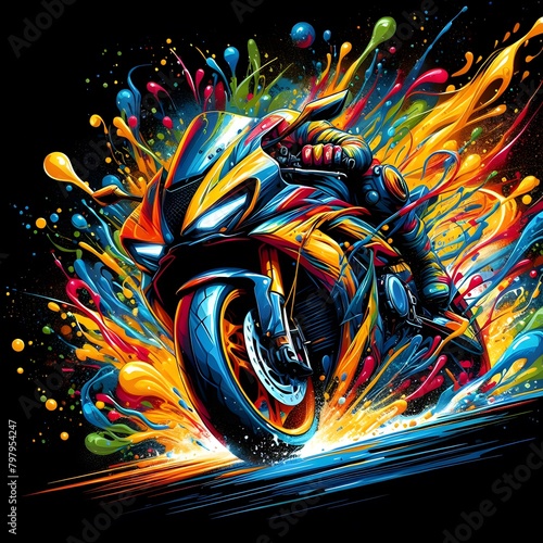 illustration of A Motoring with splashes of paint surrounding t-shirt design