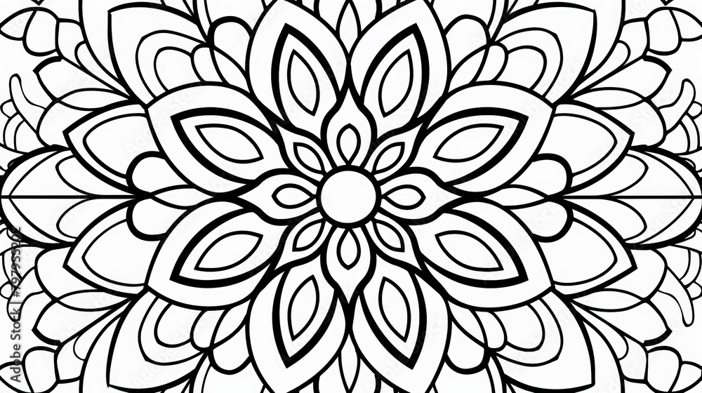 Fototapeta premium Intricate Black and White Circular Flower Design