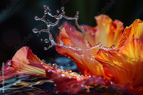 Utilize high-speed photography to freeze the motion of a water droplet splashing onto a vibrant flower petal