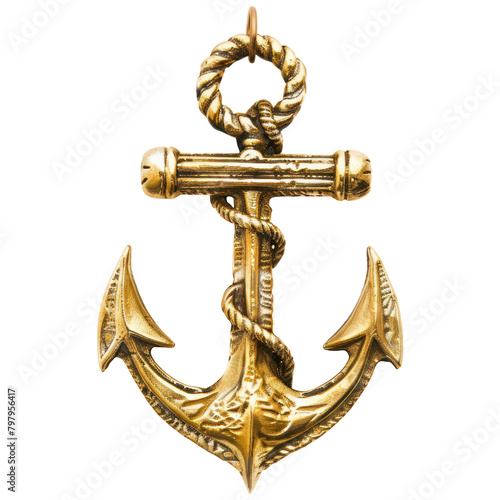 Gold marine anchor isolate on transparent png. photo