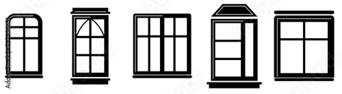 PNG, Gothic window frames line icon set. Symbol in outline flat style isolated on white background. Traditional, french, arch and round window frames. Architecture elements. Vector illustration