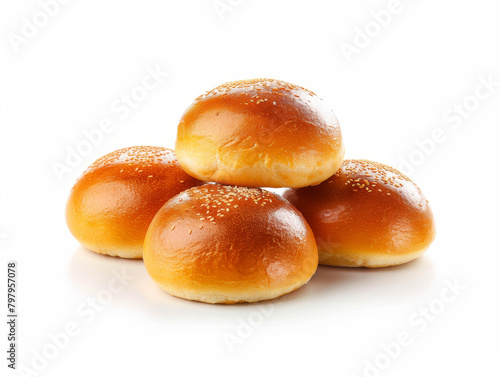 Bun with sesame seeds isolated on white background.