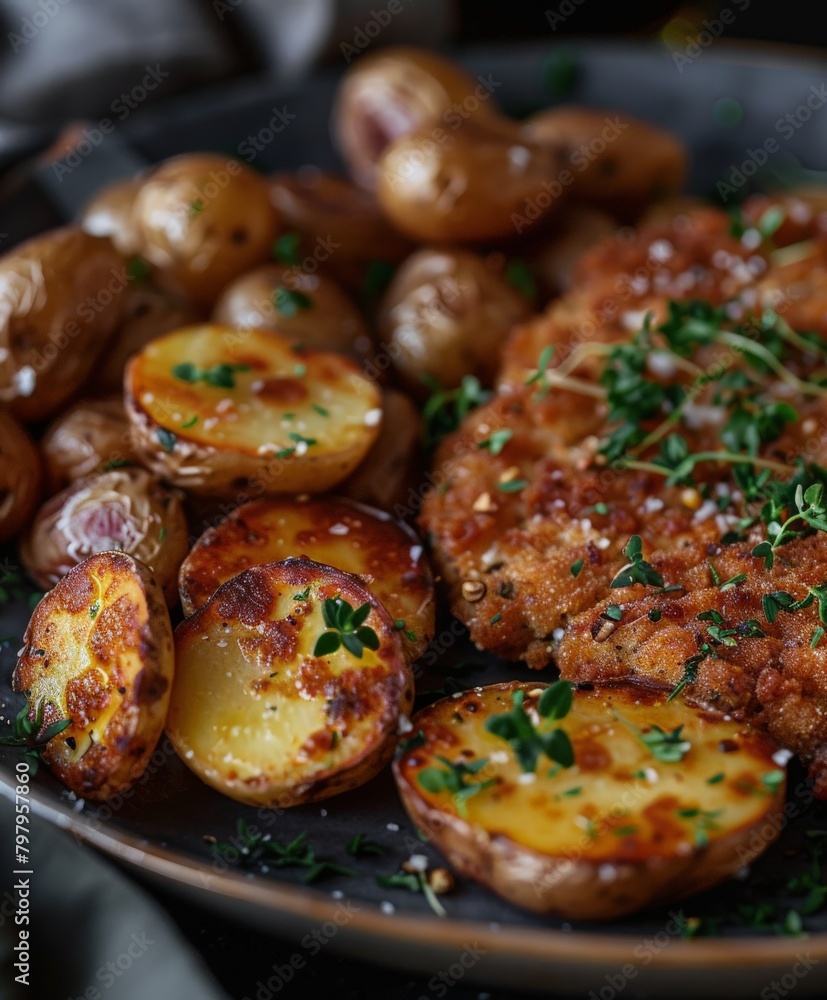 Close Up of a Plate of Food With Potatoes Close Up of a Plate of Food With Potatoes