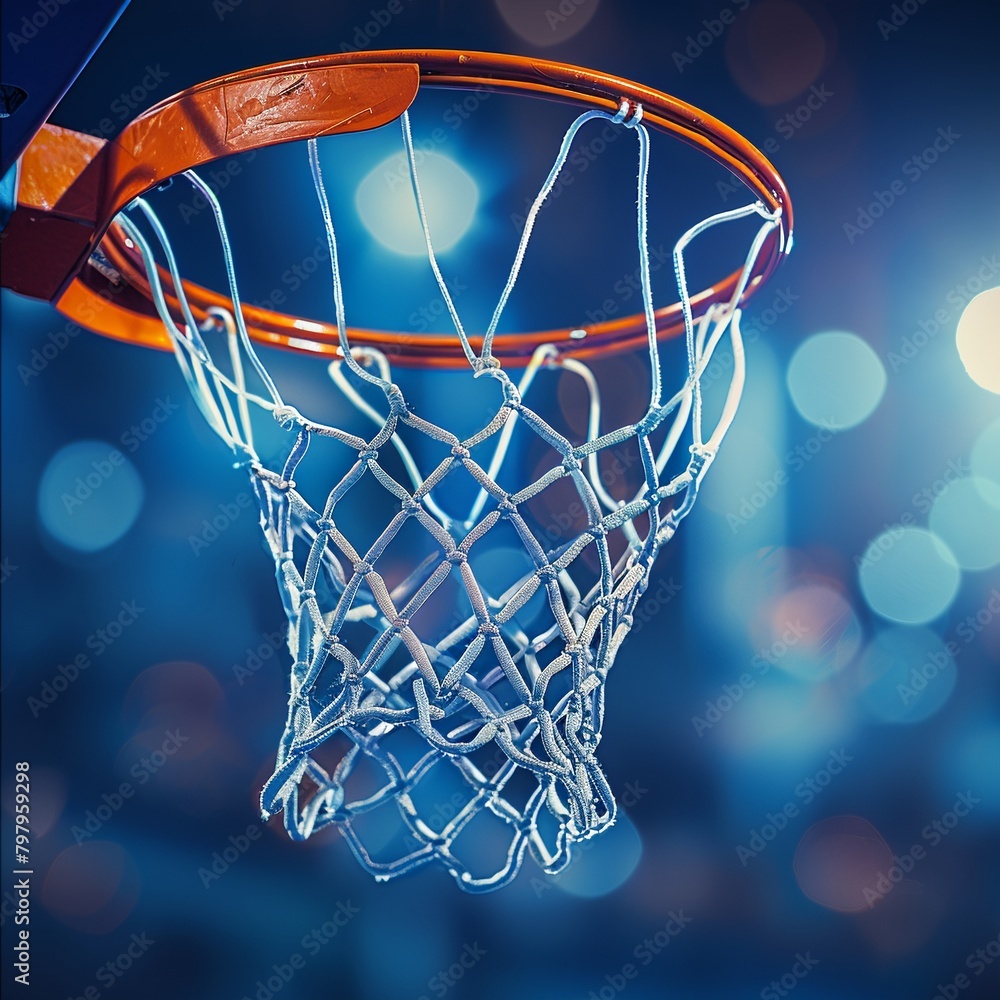 Basketball scoring a basket as it goes through the hoop and making a swish in the net Basketball scoring a basket as it goes through the hoop and making a swish in the net