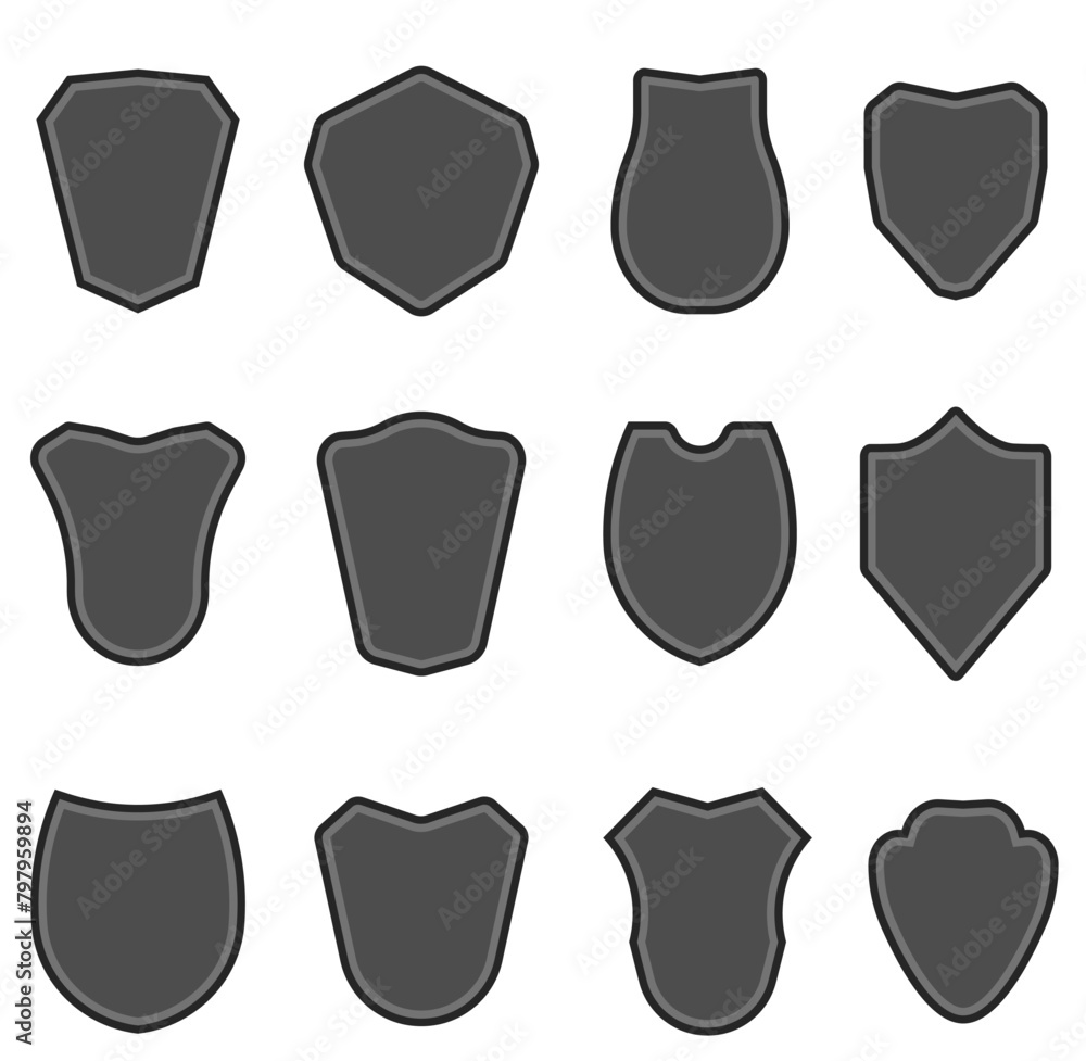 PNG, Shield blank emblems icon in trendy flat style isolated on white background. Heraldic shield symbol for your web site design, logo, app, UI. Security black labels. Vector illustration