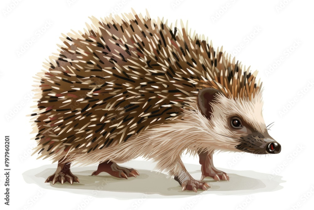 A cute hedgehog standing on a plain white background. Suitable for various design projects A cute hedgehog standing on a plain white background. Suitable for various design projects