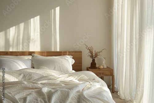 Bed With White Sheets and Pillows in a Bedroom