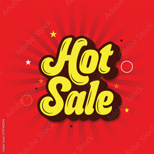 Hot Sale template design with retro lettering on red color background. Product advertisement label design. Hot sale web banner, poster, flyer. Hat sale sticker.