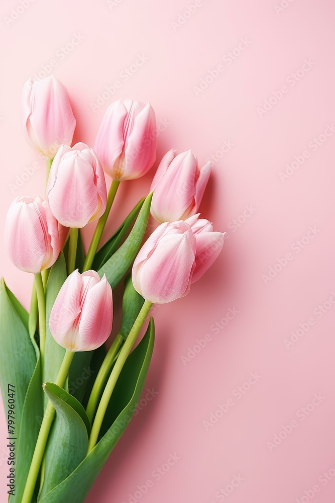 Naklejka premium b'A bouquet of pink tulips on a pink background'