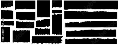 Set of vector torn paper scraps with black color. Set of paper with ripped edges. Paper scraps, ripped note paper. Vector EPS 10