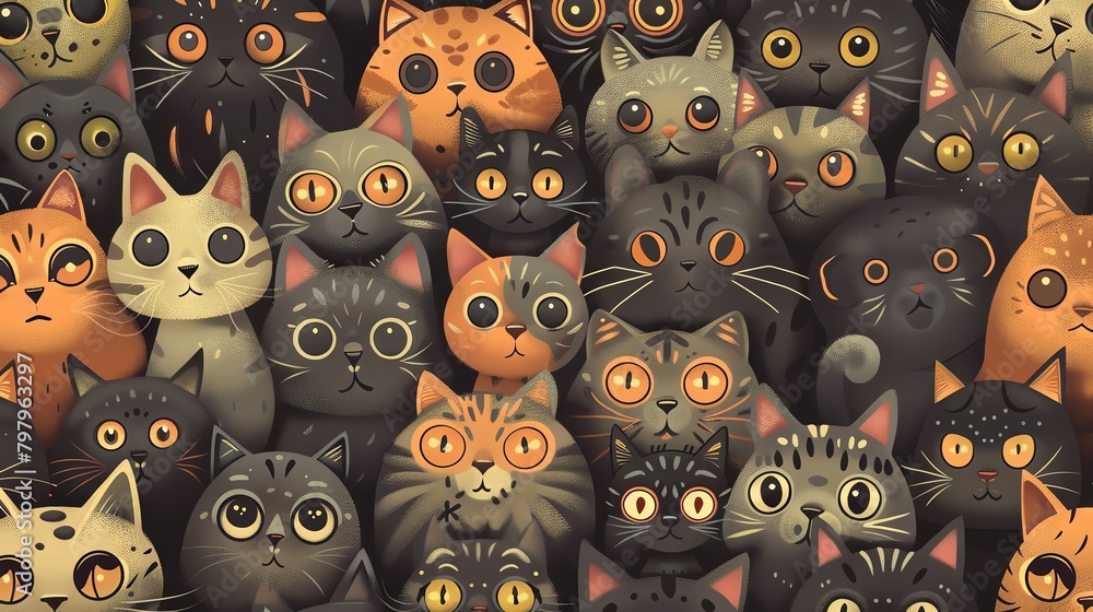 A lot of cats of different colors and styles looking at the camera A lot of cats of different colors and styles looking at the camera