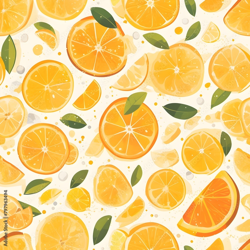 Vibrant Citrus Fruit Pattern with Lemons and Oranges on Bright Background
