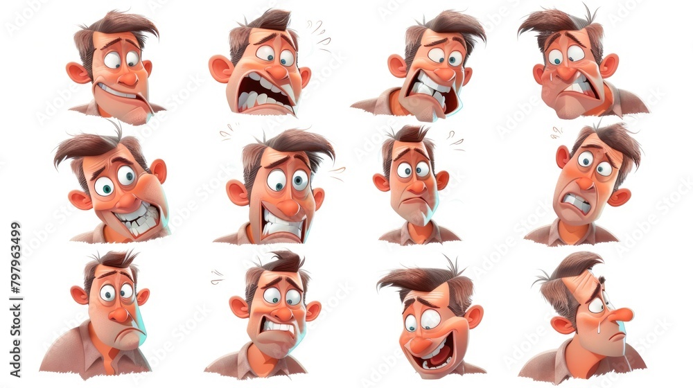 Collection of images featuring a man displaying different emotions. Ideal for illustrating a range of feelings and moods Collection of images featuring a man displaying different emotions. Ideal for illustrating a range of feelings and moods