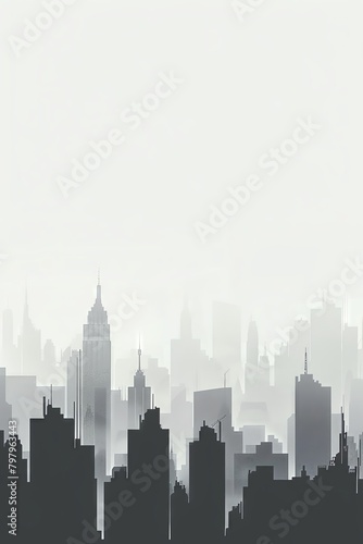 A black and white photo of a city skyline with a gradient from black to white from bottom to top