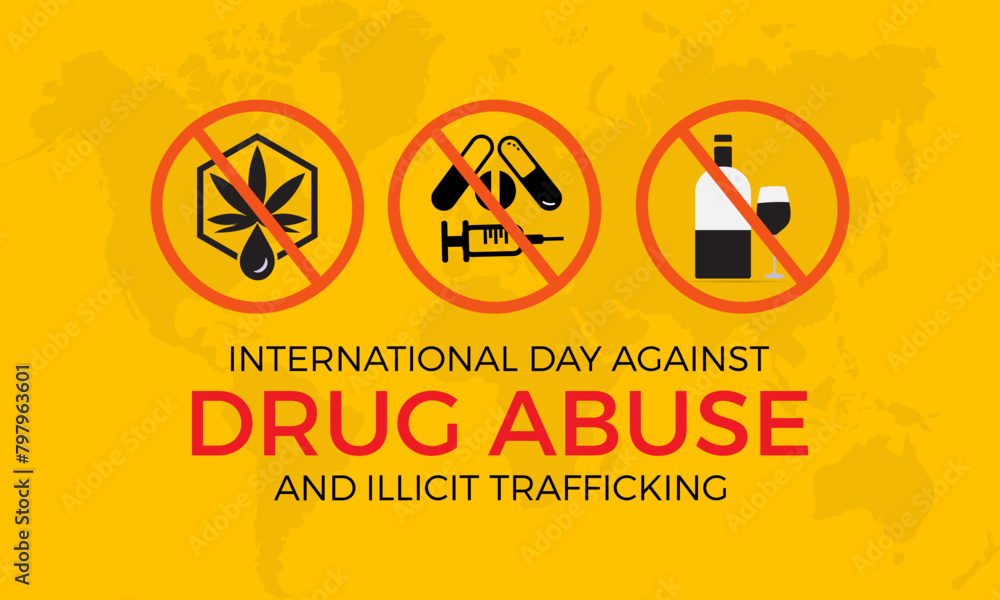 Obraz premium international day against drug abuse good life awareness vector illustration. Dangerous addiction prevention vector template for banner, card, background.