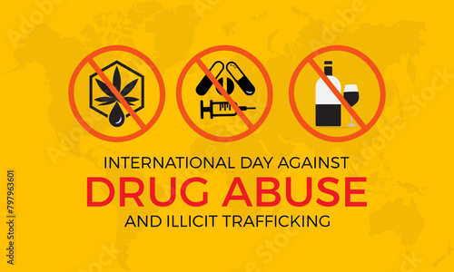 international day against drug abuse good life awareness vector illustration. Dangerous addiction prevention vector template for banner, card, background.