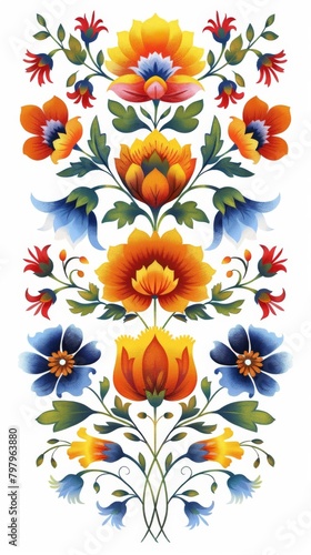Symmetrical Painting of Flowers on White Background