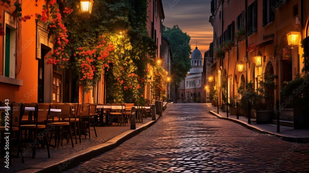 b'Charming cobblestone street in Rome, Italy'