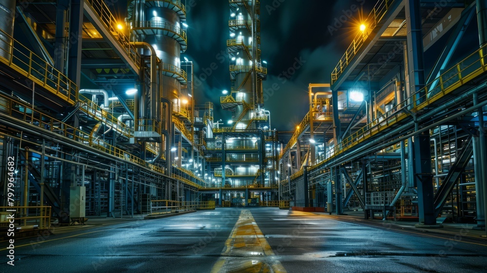 b'Oil refinery at night'