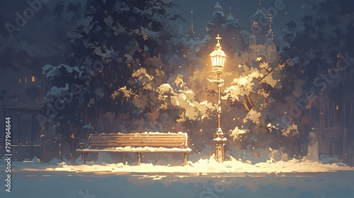 Enchanting Snowy Night Scene with Illuminated Onion-Domed Church in Charming Winter Cityscape