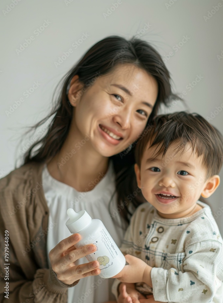 b'A mother is holding her baby and smiling at the camera.' b'A mother is holding her baby and smiling at the camera.'