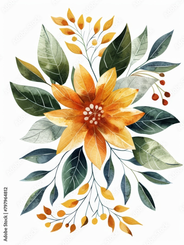 Symmetrical Painting of a Flower With Leaves and Berries