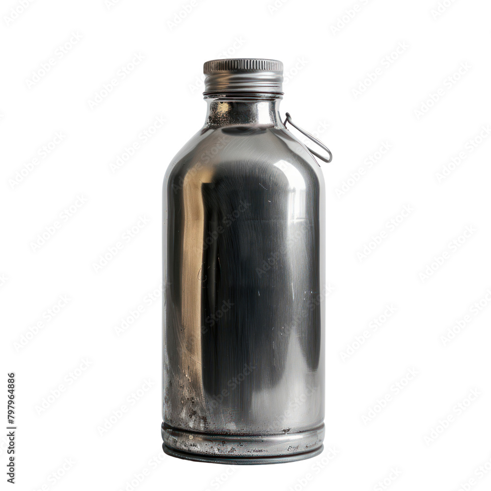 A liter metal bottle isolate on transparent png. A liter metal bottle isolate on transparent png.