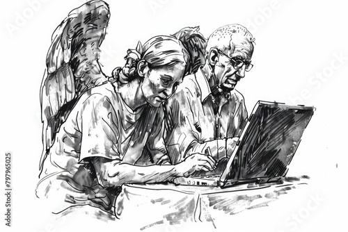 A group of three individuals collaborating on a laptop. Perfect for business and teamwork concepts