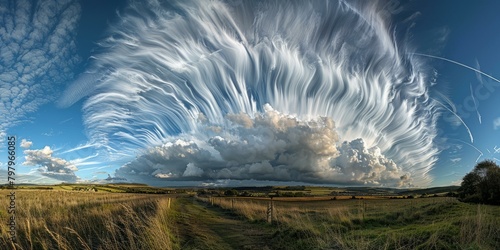b'Cirrus and Cumulus cloud formations over the English countryside' photo
