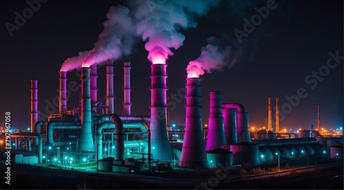 Industrial landscape with neon lights