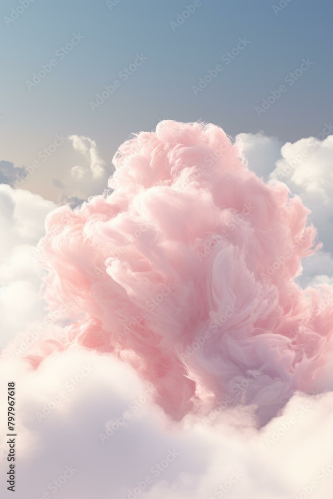 b'A large pink cloud floats in the sky above the cloudscape'