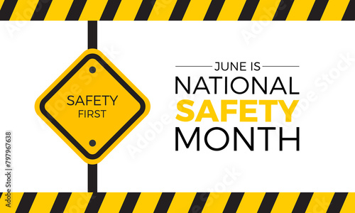 National Safety Month emergency awareness vector illustration. Accident safety prevention vector template for banner, card, background.