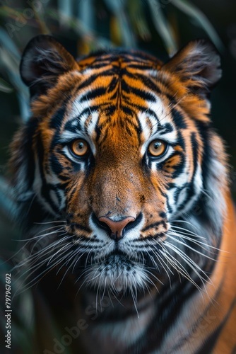 b A close up of a tiger s face 