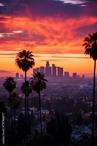b'Palm trees and buildings in Los Angeles at sunset' © Adobe Contributor