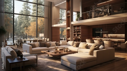 b'Modern Minimalist Living Room Design With Large Windows'